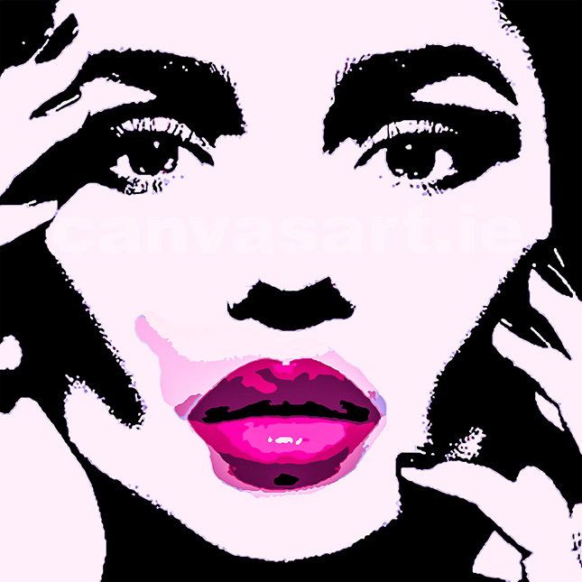 Canvas Kunstdruck:  abstraktes Gemälde Gesicht mit rosaroten Lippen