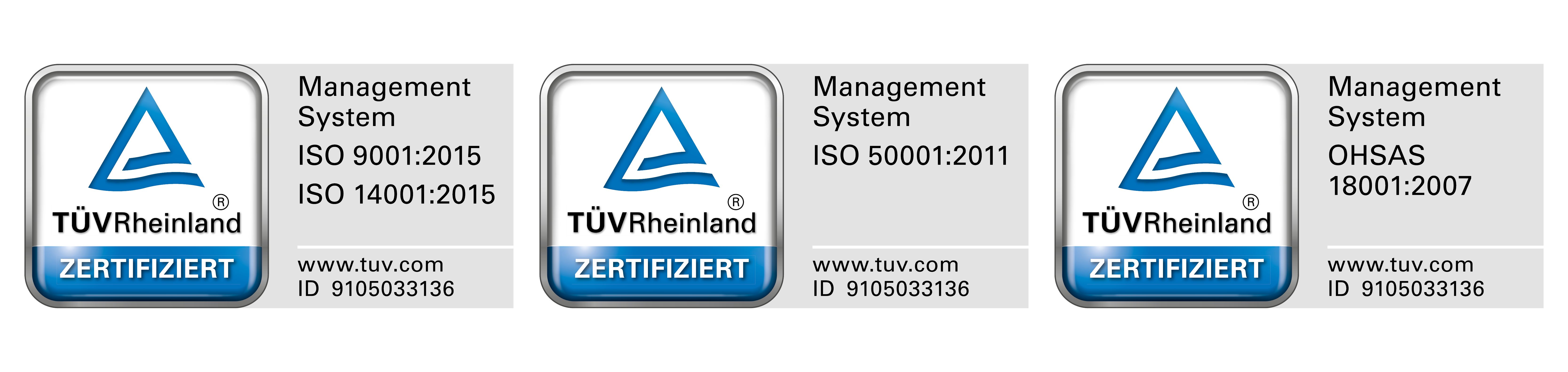 Druckmedien nachhaltige, zertifizierte Managementsysteme – blaue Prueflogos TÜV Rheinland 